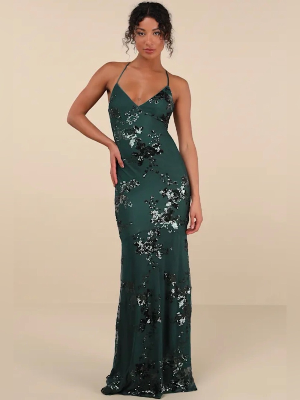 NWT lulus Emerald Green Sequin Mermaid Lace Up Back Prom Formal Gown - small